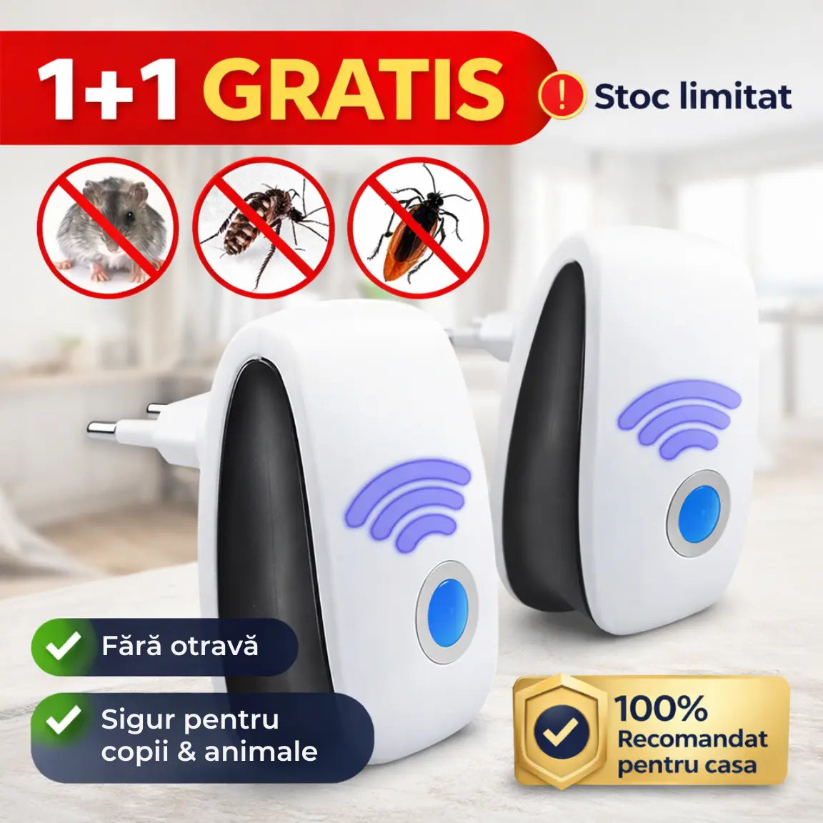 1+1 GRATIS | Scapă de Dăunători - Aparat Ultrasonic